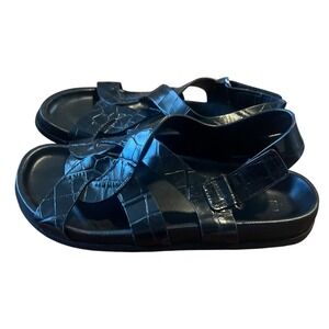 Toteme Black Croc Embossed Leather Strappy Slingback Sandals Made in Italy 41